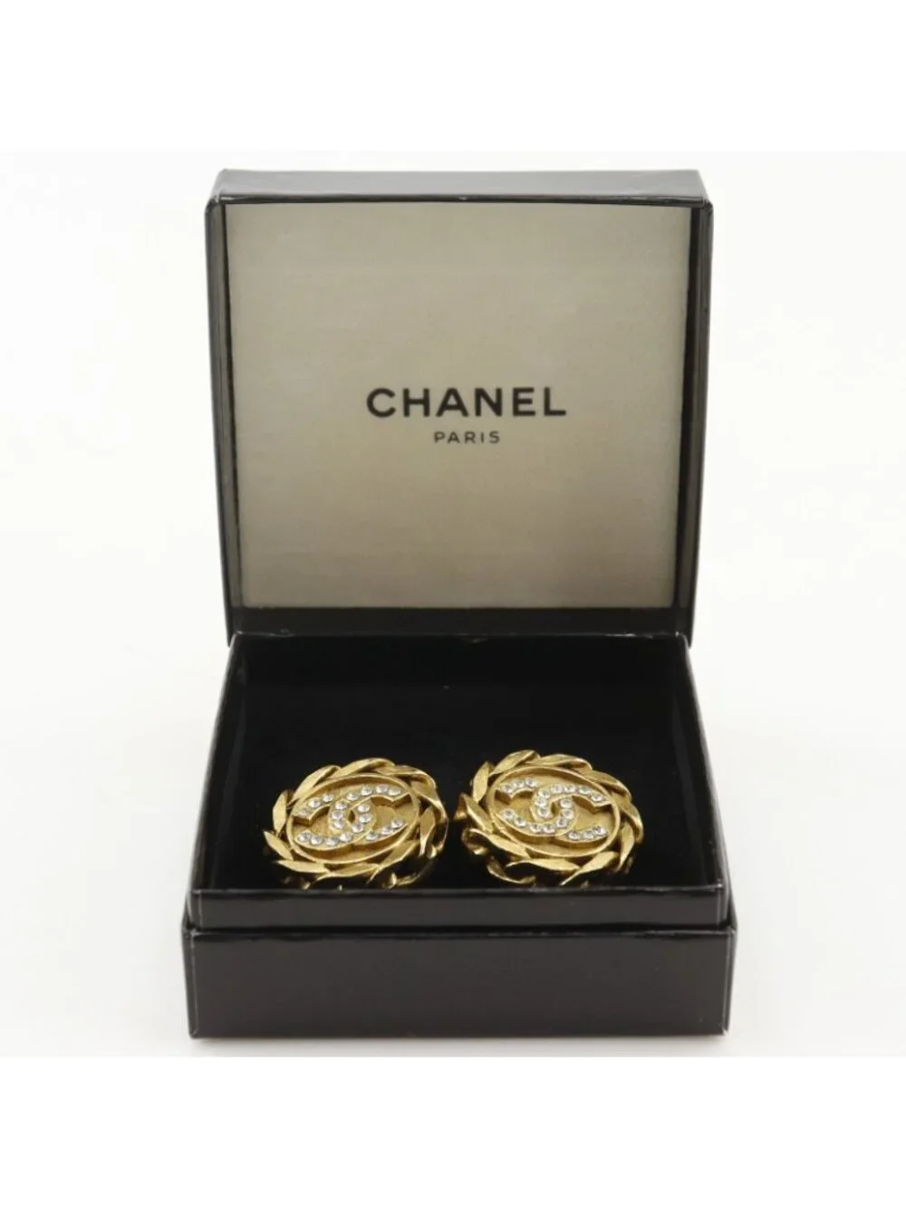 Chanel CC Logo Vintage Gold Plated Rhinestone 23 Earrings